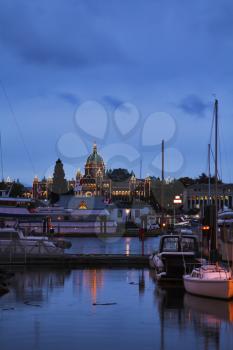 Fine capital of island Vancouver - the ancient city Victoria in twilight 