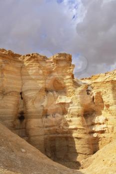 The sandy canyon in ancient mountains of the Dead Sea