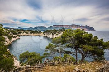 National Park Calanques on the Mediterranean coast. The picturesque Calanque - bay with rocky steep banks and turquoise water 