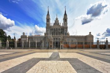 The magnificent Royal Palace in Madrid. The huge palace square 