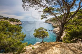 National Park Calanques on the Mediterranean coast. The picturesque gulf - Calanque with turquoise water and rocky steep banks