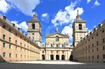 Monastery and Site of the Escorial, Madrid. Enormous monument of medieval religious architecture of Escorial in Spain. 
