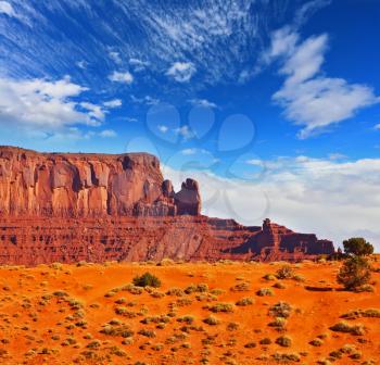 Red Desert Navajo reservation in the USA. Detached red rock sandstone