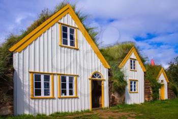 The recreated village -  museum of first settlers in Iceland.  Village of ancestors