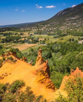  Languedoc - Roussillon, Provence, France. The reserve - pit on production ochre. Orange and red picturesque hills