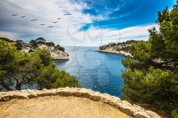 The Calanque with rocky steep banks. National Park Calanques on the Mediterranean coast.   Provence, spring