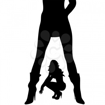 Royalty Free Clipart Image of a Woman's Leg With Another Woman Squatting at the Bottom