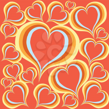 Royalty Free Clipart Image of Hearts on an Orange Background