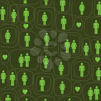 Royalty Free Clipart Image of Green People and Hearts