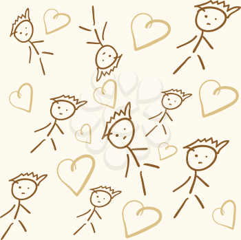 Royalty Free Clipart Image of Stick People and Hearts