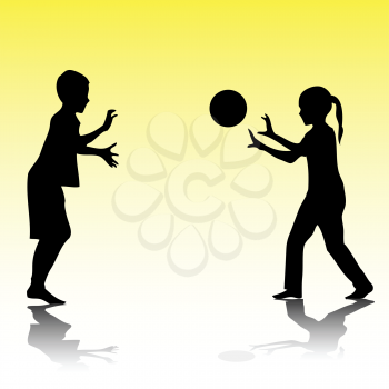Royalty Free Clipart Image of Two Children Playing With a Ball