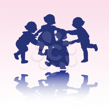 Royalty Free Clipart Image of Little Children in Silhouette at Play