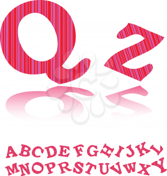 Royalty Free Clipart Image of Pink Striped Q and Z With the Alphabet at the Bottom