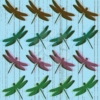 Royalty Free Clipart Image of Dragonflies on a Grunge Scratched Background