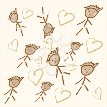 Royalty Free Clipart Image of a Stick People and Hearts