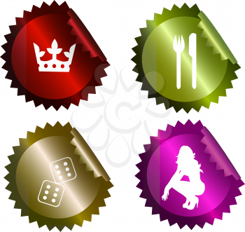 Royalty Free Clipart Image of Four Stickers With Casino Related Graphics