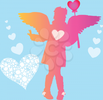 Royalty Free Clipart Image of a Valentine Girl With Wings and Hearts