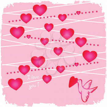 Royalty Free Clipart Image of Hearts With a Bird in the Bottom Corner