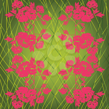 Royalty Free Clipart Image of Pink Flowers on a Green Background