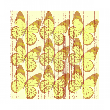 Royalty Free Clipart Image of Yellow Butterflies on a Grunge Background