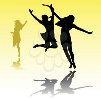 Royalty Free Clipart Image of Young Girls Jumping
