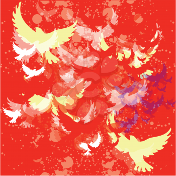 red background with colored birds
