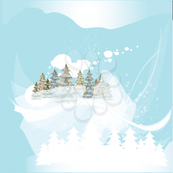 stylized winter card with trees