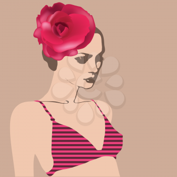 girl with rose and bra with stripes