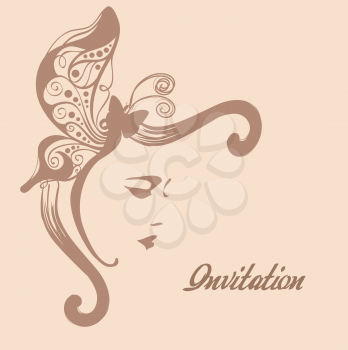 invitation card with girl and stylised butterfly