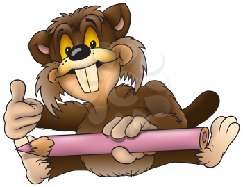 Royalty Free Clipart Image of a Beaver With a Pencil Crayon