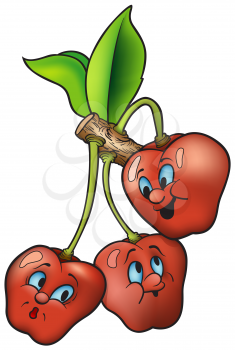 Royalty Free Clipart Image of Cherries on a Vine