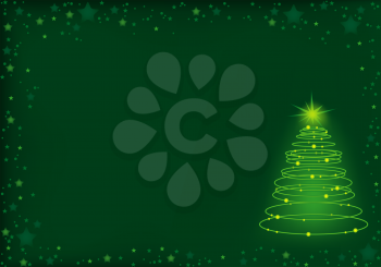 Royalty Free Clipart Image of a Christmas Tree on a Green Background With a Star Border