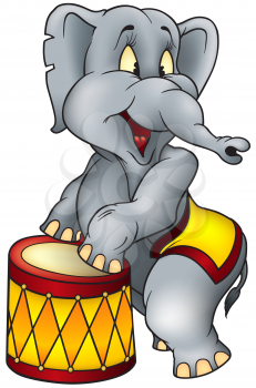 Royalty Free Clipart Image of a Circus Elephant at a Drum