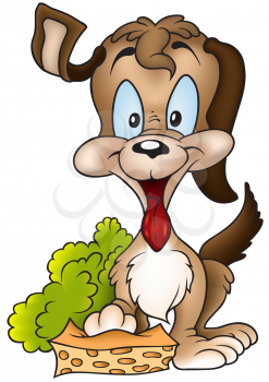 Royalty Free Clipart Image of a Happy Puppy With a Sponge