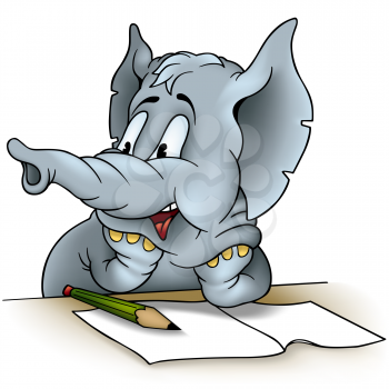 Royalty Free Clipart Image of a Writing Elephant