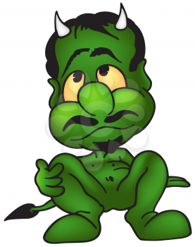 Royalty Free Clipart Image of a Green Devil