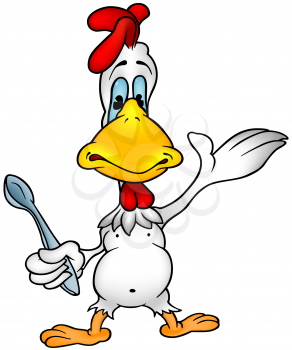 Royalty Free Clipart Image of a Chicken With a Spoon