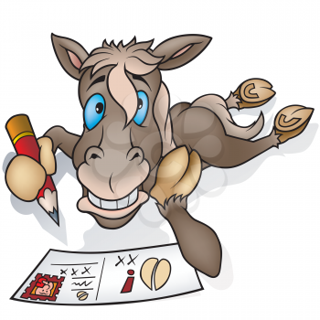 Royalty Free Clipart Image of a Horse Sending a Postcard