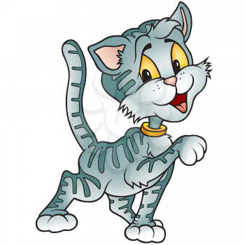 Royalty Free Clipart Image of a Kitten With Its Paw Raisedf