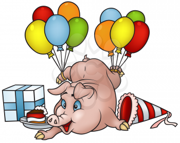 Royalty Free Clipart Image of a Partying Pig