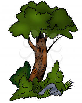 Royalty Free Clipart Image of a Tree Growing Out of Grass