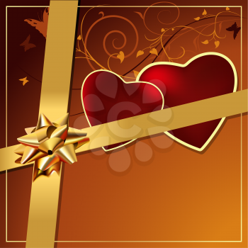Royalty Free Clipart Image of a Gift With Two Hearts and a Bow