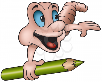 Royalty Free Clipart Image of a Worm With a Pencil