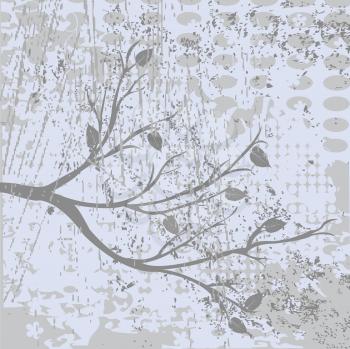 Royalty Free Clipart Image of a Grey Leafy Background With a Branch