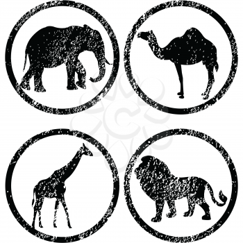 Royalty Free Clipart Image of a Set of Jungle Animal Stamps