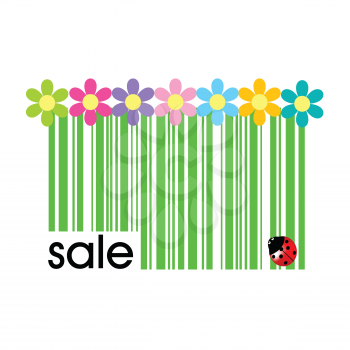 Royalty Free Clipart Image of a Bar Code With Daisies and a Ladybug