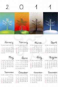 Royalty Free Clipart Image of a 2011 Calendar With Seasonal Trees