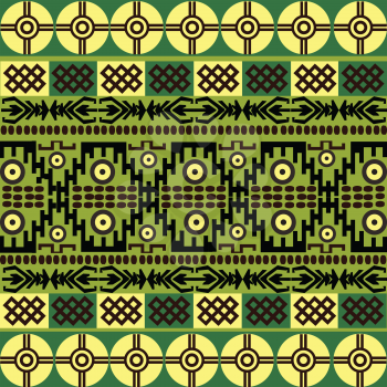 Ethnic pattern with african symbols & ornaments in green and yellow