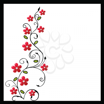 Foliage with red flowers on white background
