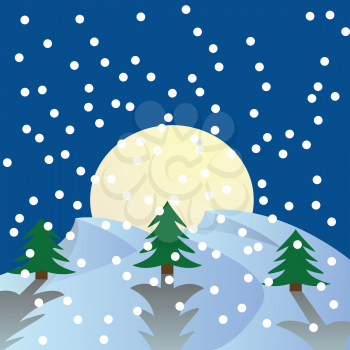Card with winter night landscape